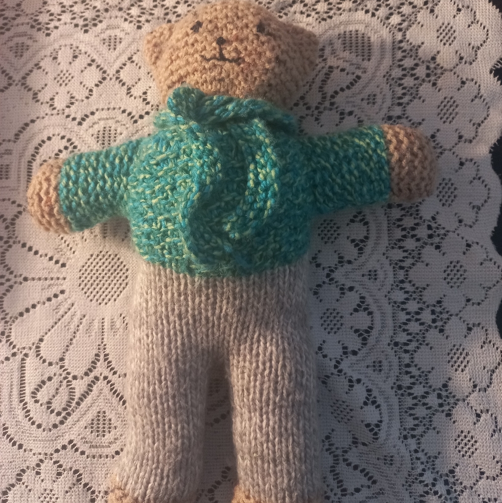 Handknit 14" Teddy Bear Handmade Lovey